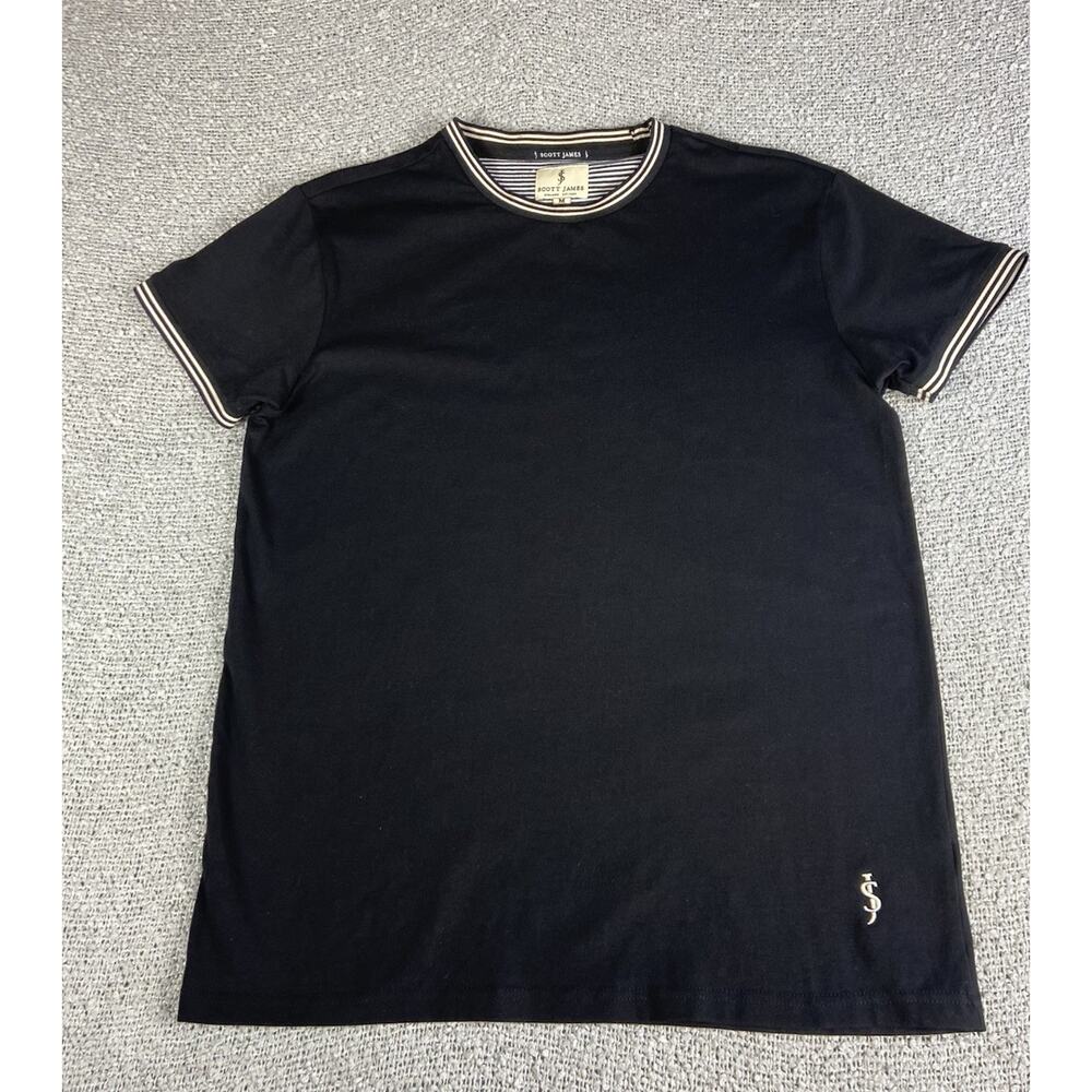Scott James Men Shirt Medium Short Sleeve Black Front Pocket Cotton Spandex